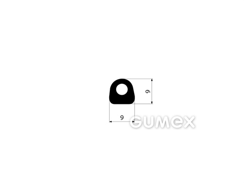 Pryžový profil tvarový s dutinkou, 9x9mm, 60°ShA, NBR, -40°C/+70°C, černý